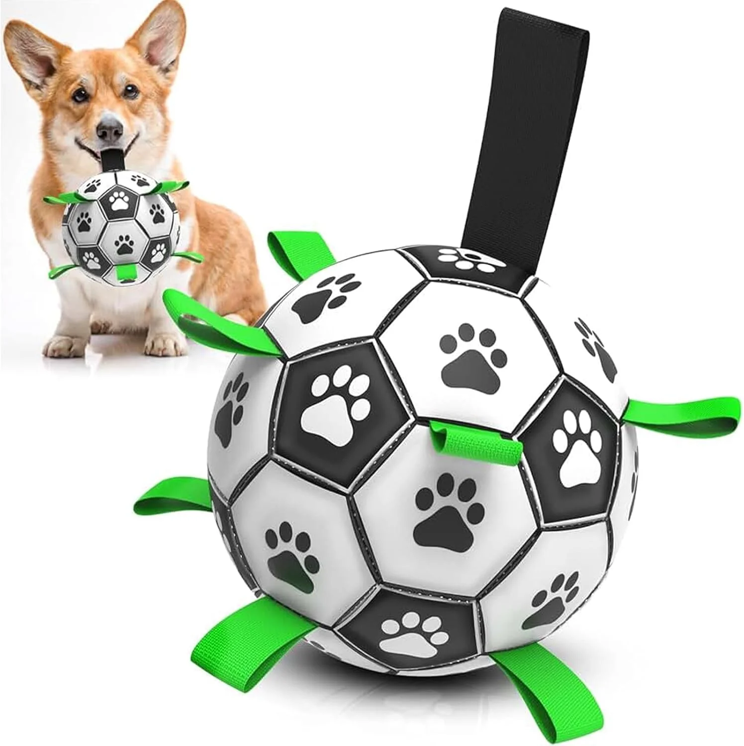 توپ فوتبال تعاملی سگ Loboinre با بند، توپ آموزشی بادی و بادوام برای سگ های کوچک و متوسط، بازی کششی و پرتابی در فضای باز، هدیه تولد سگ همراه با پمپ