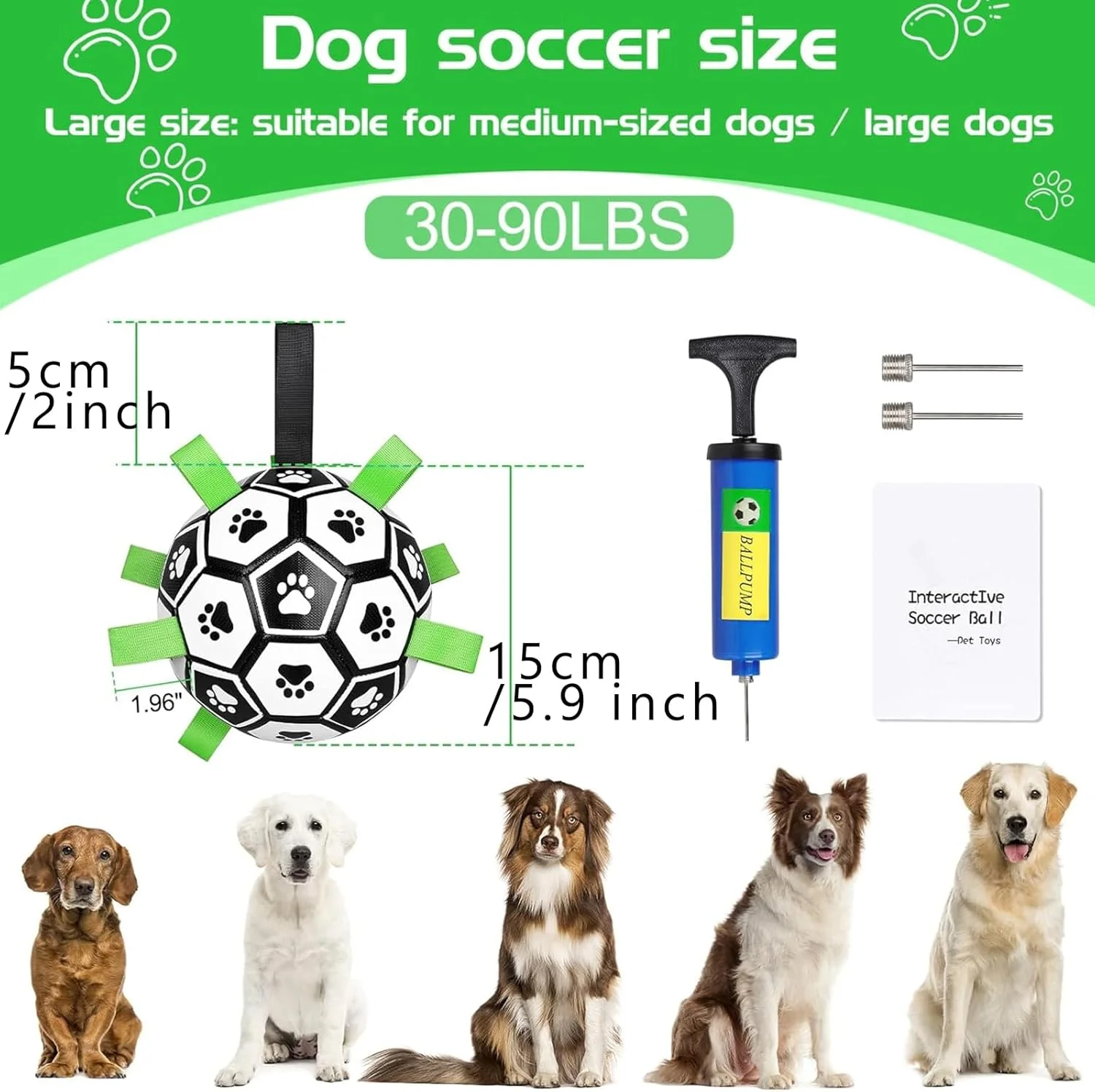 توپ فوتبال تعاملی سگ Loboinre با بند، توپ آموزشی بادی و بادوام برای سگ های کوچک و متوسط، بازی کششی و پرتابی در فضای باز، هدیه تولد سگ همراه با پمپ