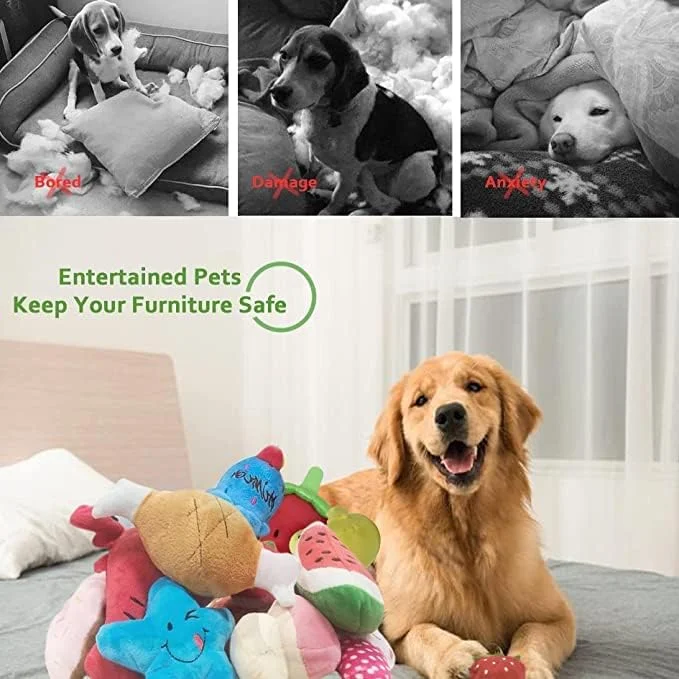 اسباب بازی سگ LIENJAER، اسباب بازی توله سگ، اسباب بازی جویدنی سگ زیبا برای سگ های متوسط و کوچک، اسباب بازی های حیوانات خانگی نرم و مخمل دار با صدای جیر جیر (بسته 7 عددی)