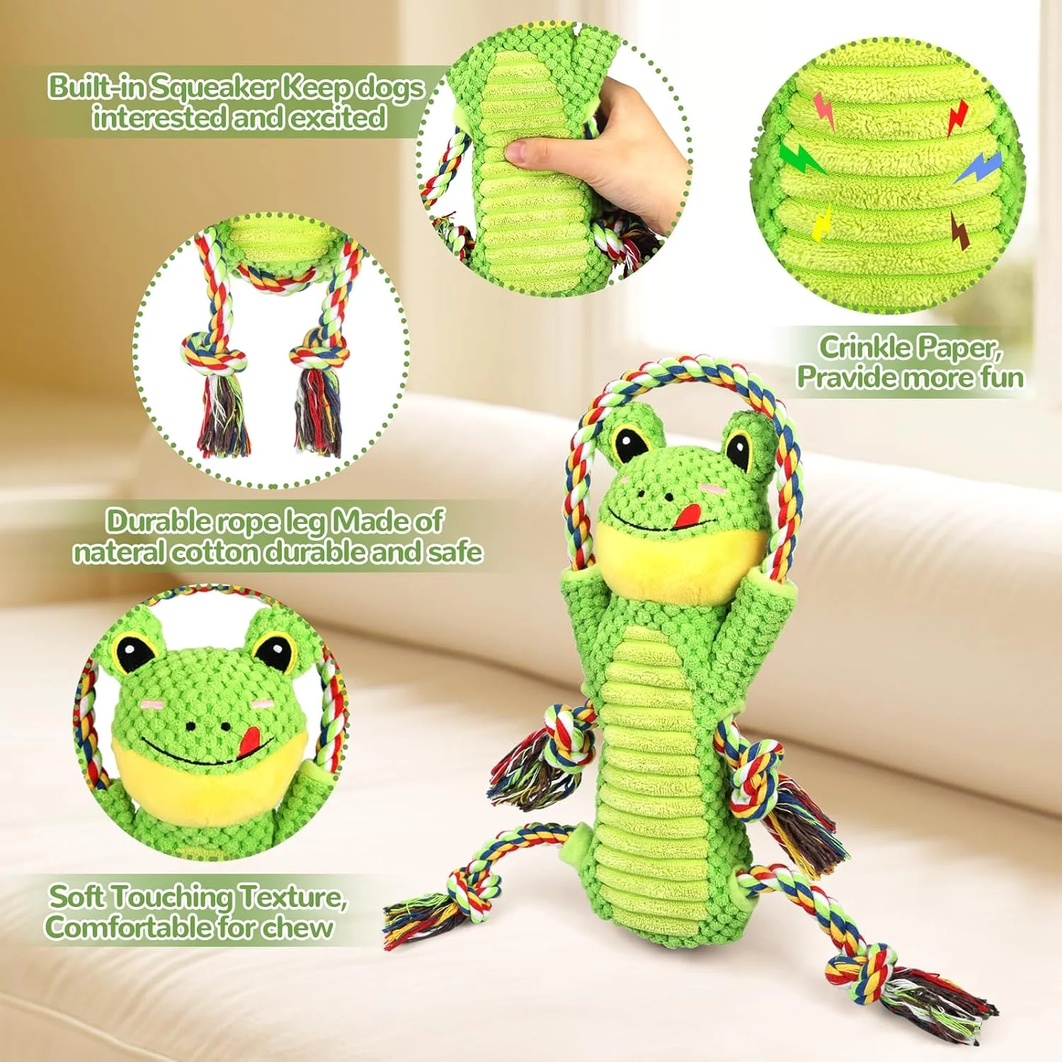 اسباب بازی سگ Letsmeet، اسباب بازی سگ مخملی با کاغذ چروک و طناب - اسباب بازی های تعاملی سگ برای سگ های کوچک، متوسط و بزرگ