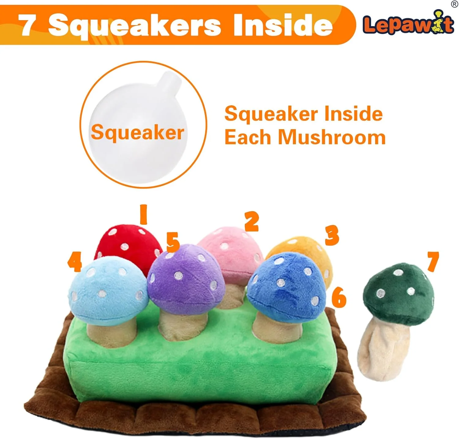 اسباب بازی های سگ Lepawit مدل قایم موشک، اسباب بازی های پازلی تعاملی جیر جیر کننده برای رفع بی حوصلگی و تحریک سگ، اسباب بازی های غنی سازی سگ برای سگ های کوچک و متوسط (قارچ، بسته 7 عددی)