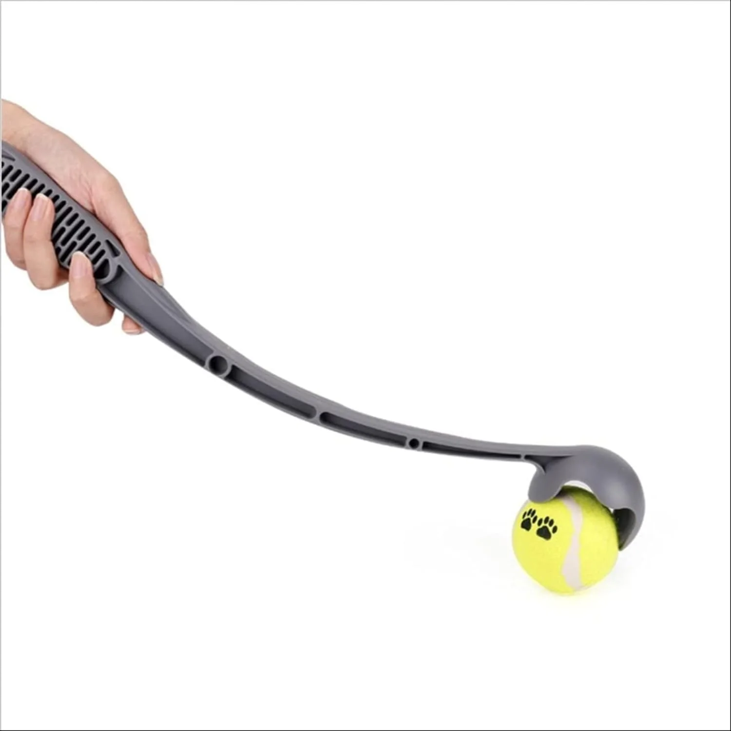 پرتابگر توپ برای سگ ها، بازی برای حیوانات، پرتابگر توپ + توپ تنیس برای بازی حیوانات خانگی | 50 سانتی متر | اسباب بازی سگ | مناسب برای داخل و خارج از خانه، تمرین بازی با توپ های تنیس و چرمی [خاکستری سبز]