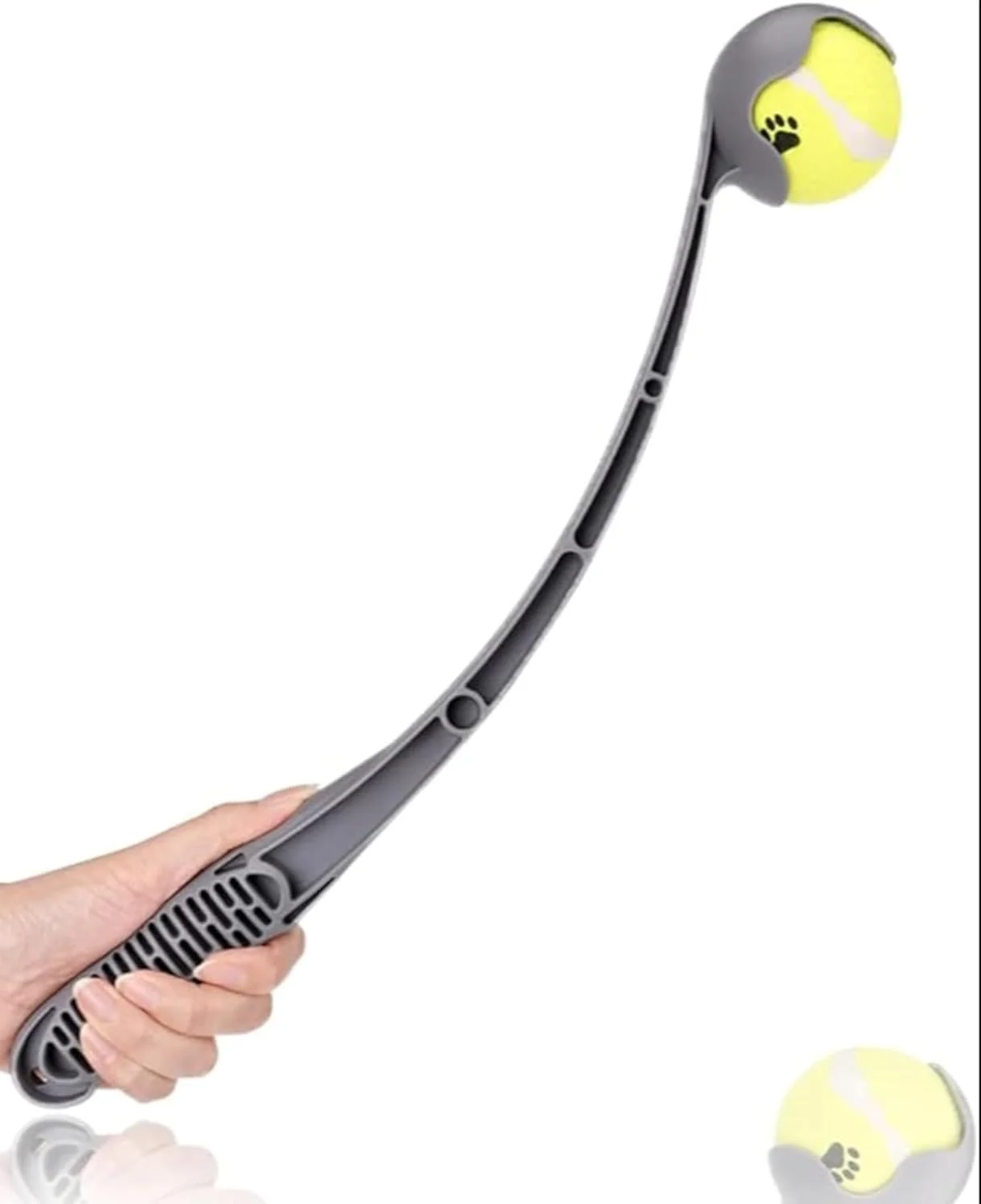 پرتابگر توپ برای سگ ها، بازی برای حیوانات، پرتابگر توپ + توپ تنیس برای بازی حیوانات خانگی | 50 سانتی متر | اسباب بازی سگ | مناسب برای داخل و خارج از خانه، تمرین بازی با توپ های تنیس و چرمی [خاکستری سبز]