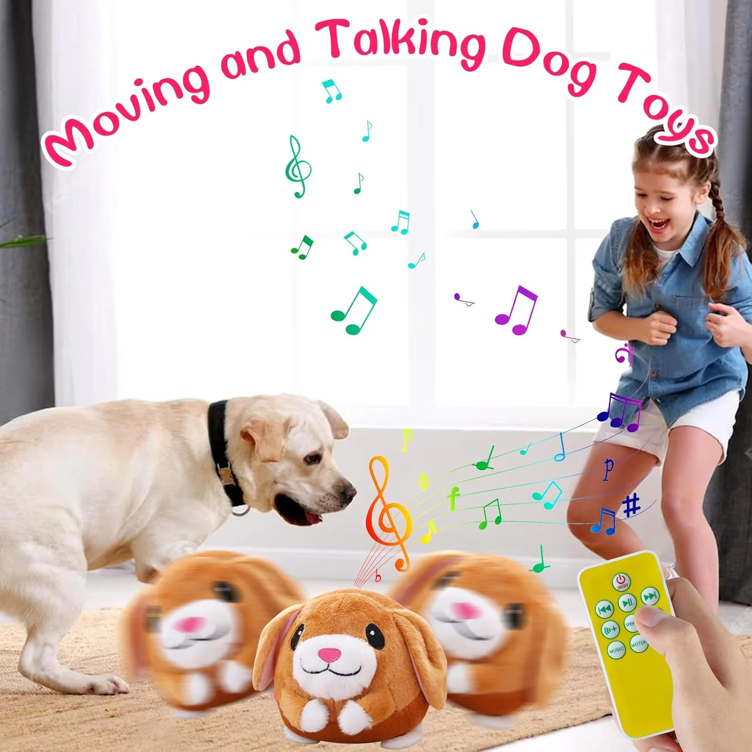 اسباب بازی سگ پولیشی تعاملی LAIAMER، توپ سگ جهشی و غلتکی تعاملی با کنترل از راه دور و موسیقی، اسباب بازی متحرک خودکار برای سگ های کوچک/متوسط/بزرگ که حوصله شان سر رفته و می خواهید آنها را مشغول نگه دارید (سگ)