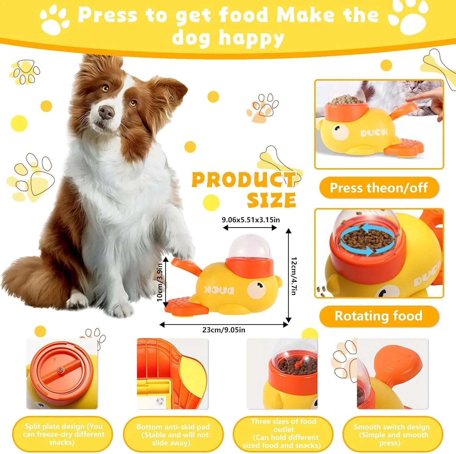اسباب بازی پخش کننده تشویقی سگ LBOYLOVE®، طرح اردک، اسباب بازی پازلی مقاوم و آهسته خوراکی، ارتقاء آموزش هوش، سرگرمی، کاهش نفخ، ضد بلعیدن برای سگ های کوچک، متوسط و بزرگ (زرد)