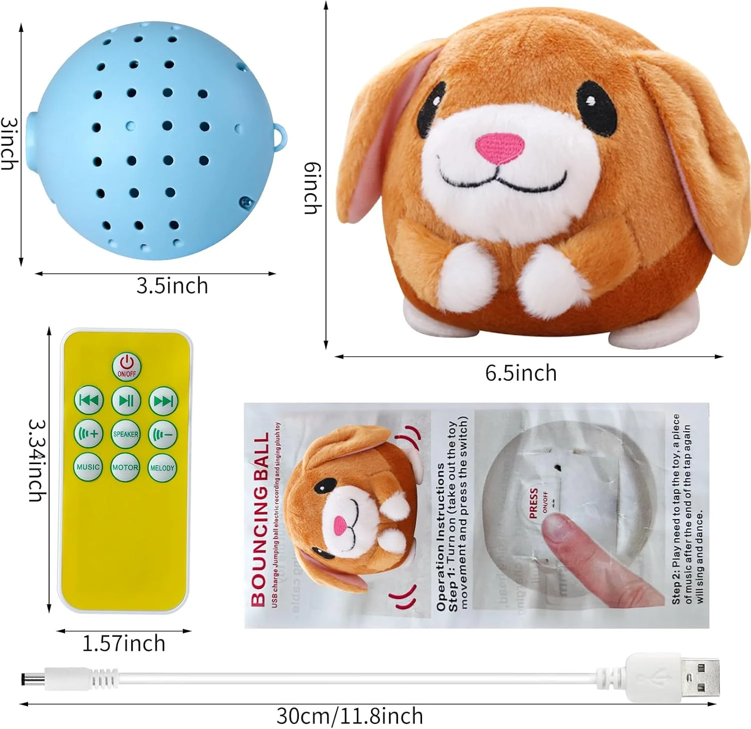 اسباب بازی سگ پولیشی تعاملی LAIAMER، توپ سگ جهشی و غلتکی تعاملی با کنترل از راه دور و موسیقی، اسباب بازی متحرک خودکار برای سگ های کوچک/متوسط/بزرگ که حوصله شان سر رفته و می خواهید آنها را مشغول نگه دارید (سگ)