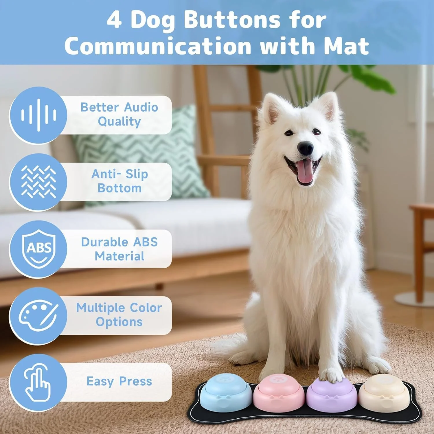 دکمه های سگ LBOYLOVE® برای ارتباط - دکمه های سخنگوی سگ قابل ضبط با ضبط کننده صدا و زنگ - مجموعه 4 عددی با پد ضد لغزش، ABS بادوام، ضبط 30 ثانیه ای - ایده آل برای ارتباط سگ و گربه