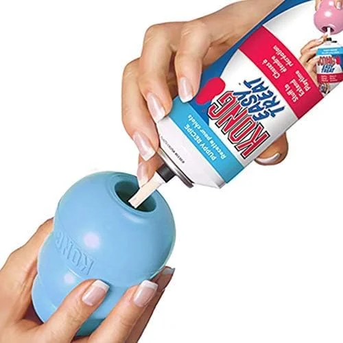 اسباب بازی سگ KONG - لاستیک طبیعی برای دندان درآوردن توله سگ - سرگرم کننده برای جویدن، تعقیب و آوردن - برای توله سگ های بزرگ - آبی