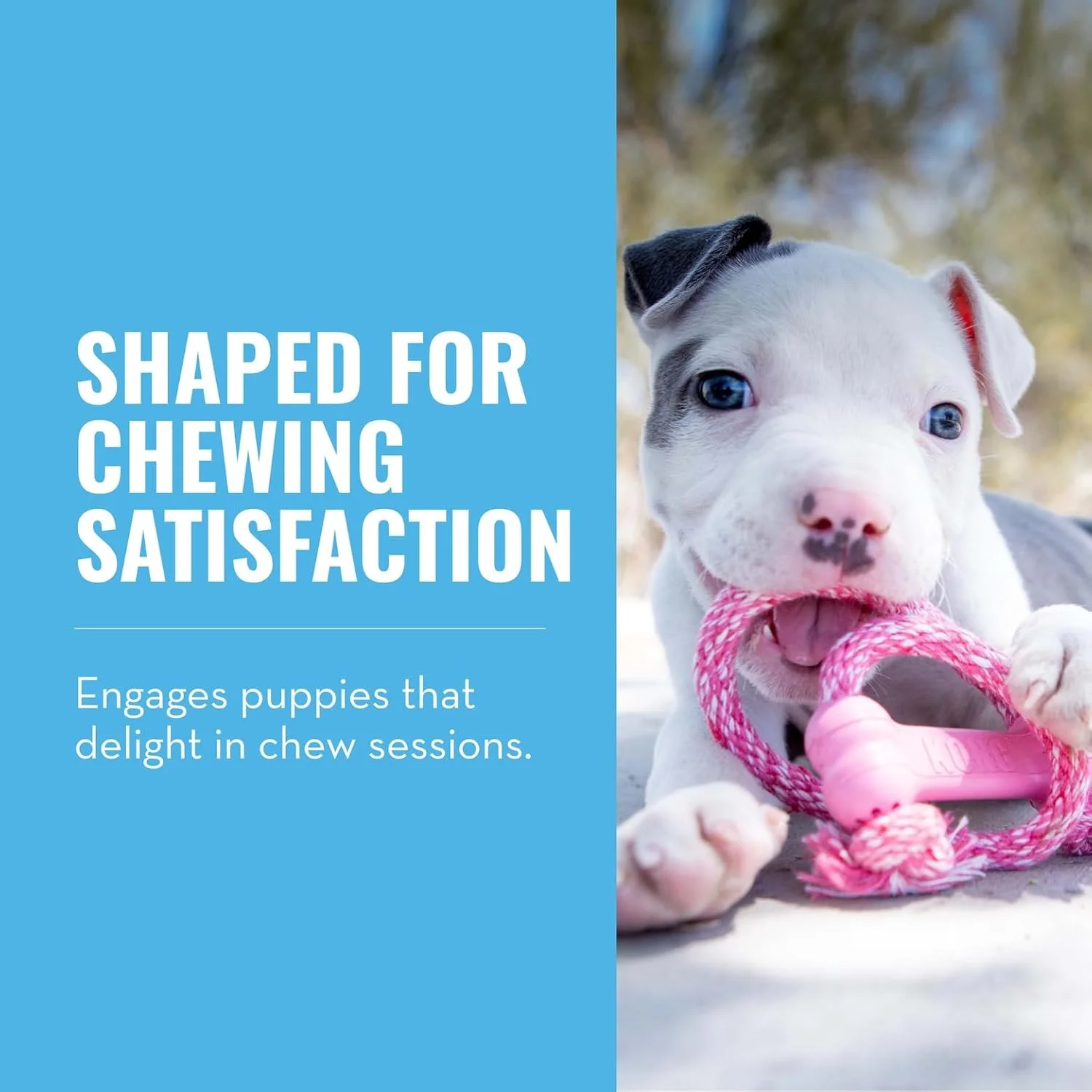 استخوان گودی توله سگ KONG با طناب - استخوان لاستیکی طبیعی با طناب پنبه ای - اسباب بازی جویدنی تمیز کننده دندان برای توله سگ های در حال رشد - برای توله سگ های XS - صورتی