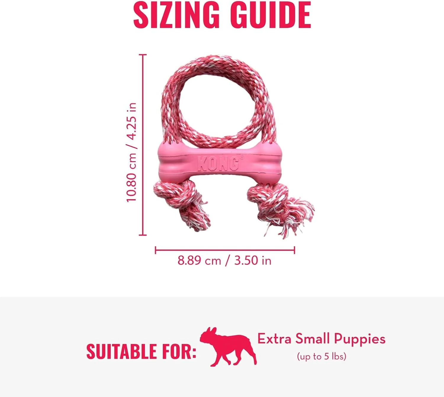 استخوان گودی توله سگ KONG با طناب - استخوان لاستیکی طبیعی با طناب پنبه ای - اسباب بازی جویدنی تمیز کننده دندان برای توله سگ های در حال رشد - برای توله سگ های XS - صورتی