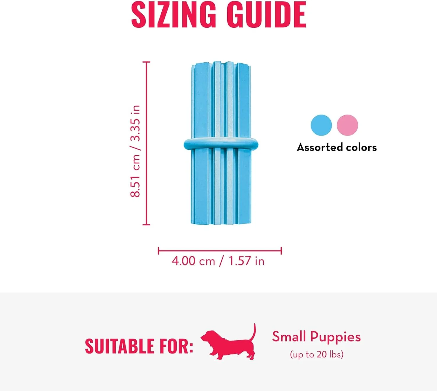چوب دندانی KONG برای توله سگ - اسباب بازی جویدنی و تمیز کننده دندان سگ (رنگ متنوع) - برای توله سگ های کوچک
