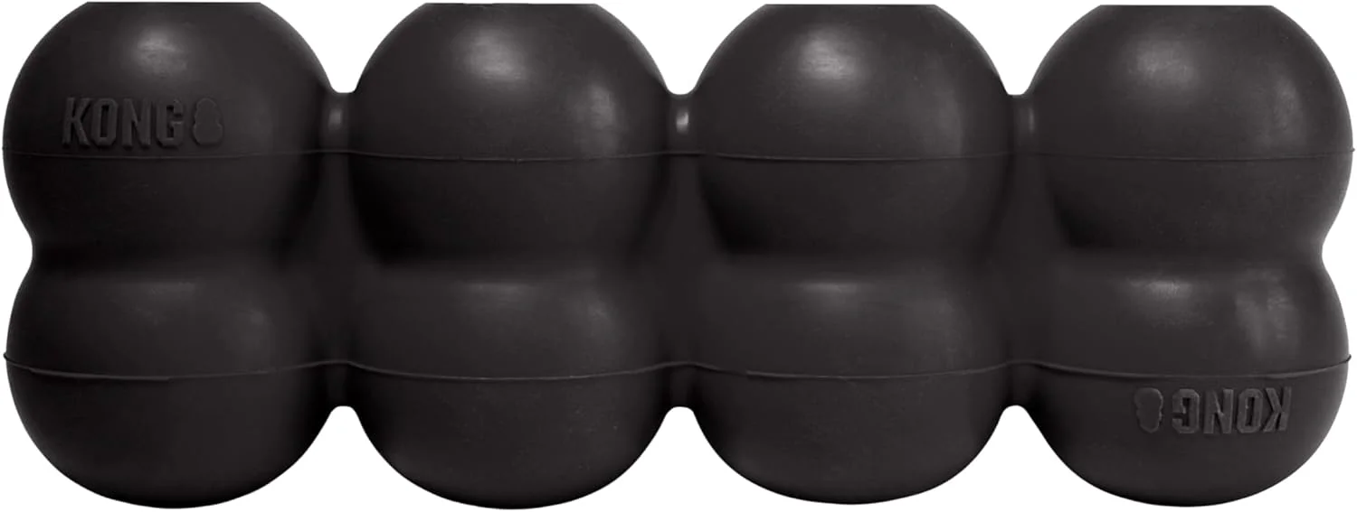 اسباب بازی ربانی KONG Extreme Goodie برای سگ های بزرگ، اسباب بازی پازلی لاستیکی بادوام برای حیوانات خانگی، 4 محفظه قابل پر کردن، شکل استخوان منحصر به فرد، 385 گرم، مدل 38735638