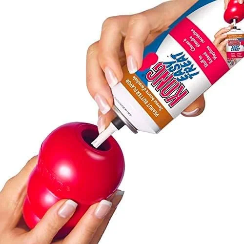 اسباب بازی سگ کلاسیک KONG - اسباب بازی جویدنی و پرتابی برای سگ ها - قابلیت پر کردن با تشویقی و پرش نامنظم برای زمان بازی طولانی - جنس لاستیک طبیعی بادوام - برای سگ های کوچک (بسته 2 عددی)