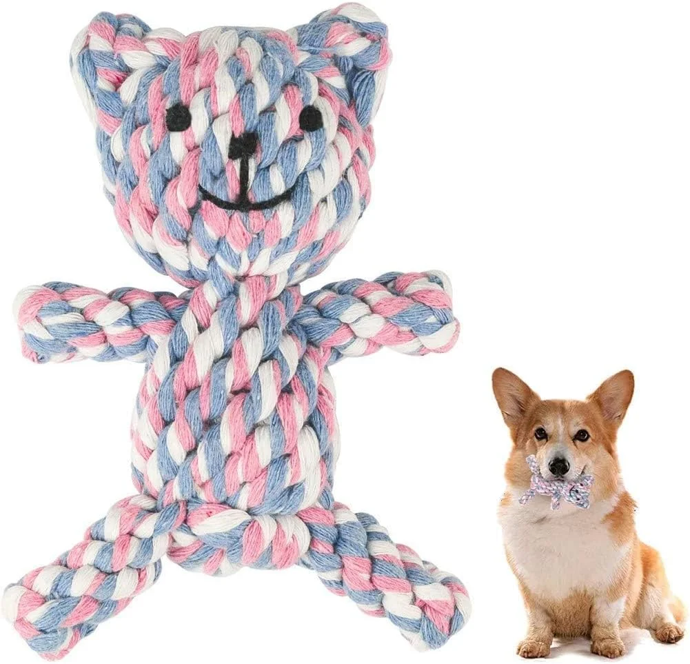 اسباب بازی طنابی خزنا برای جویدن توله سگ، اسباب بازی طنابی جویدنی سگ طناب نخی طبیعی اسباب بازی آموزشی تمیز کننده دندان برای سگ های کوچک