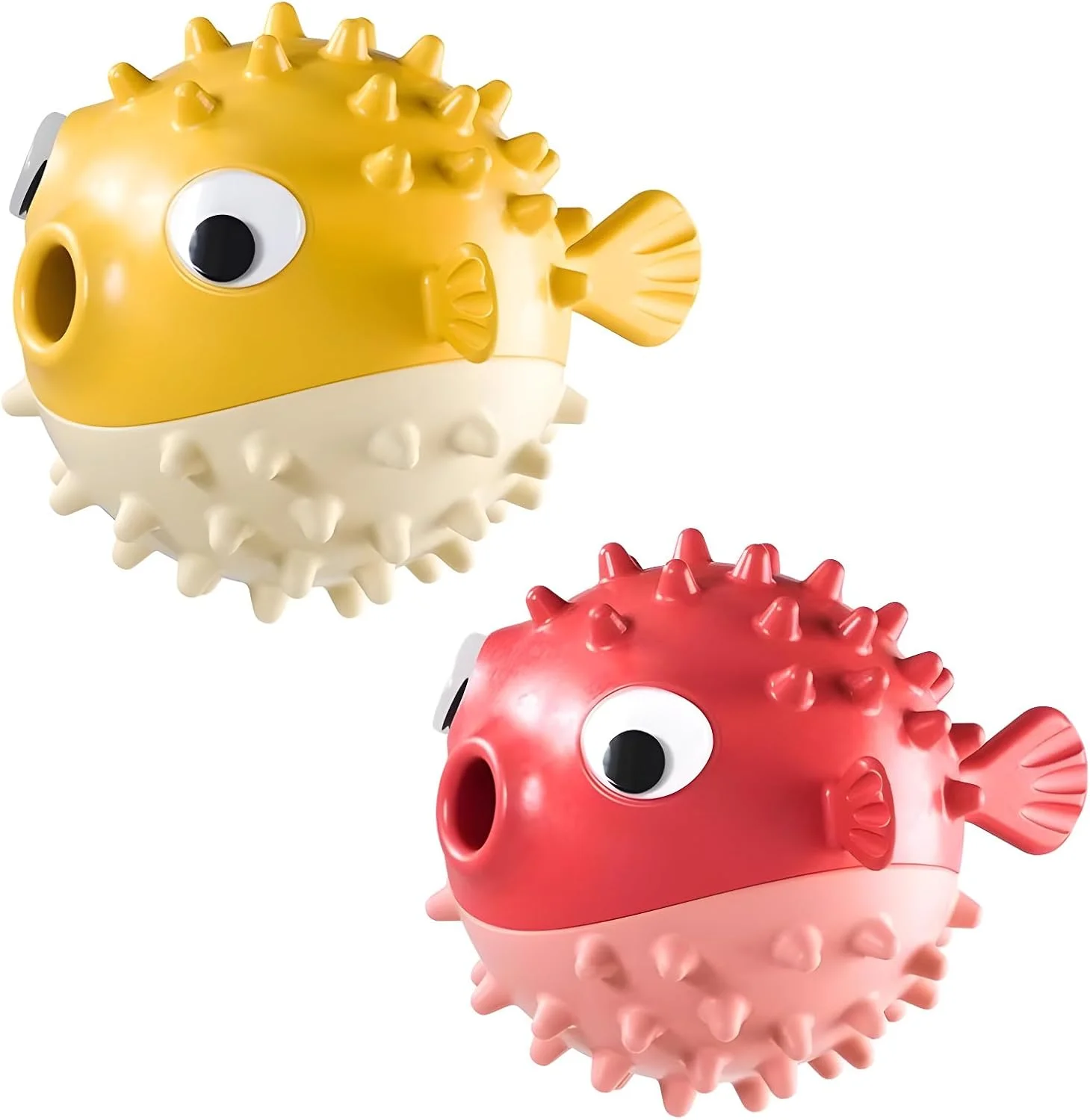 اسباب بازی سگ ماهی بادکنکی تعاملی، بسته 2 عددی، جویدنی دندانی جهشی برای آموزش، زرد و قرمز