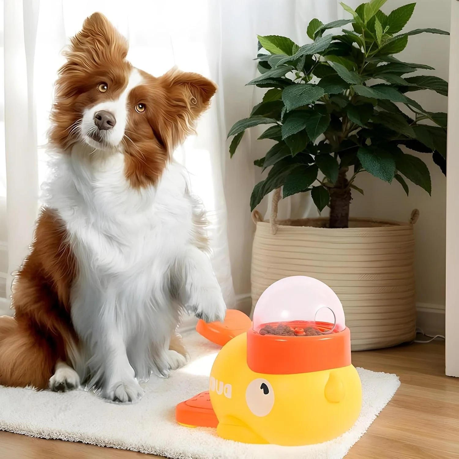 اسباب بازی تعاملی 2 در 1 سگ - اردک زرد، غذاده آهسته و پخش کننده تشویقی پازلی، اسباب بازی پخش کننده غذای پازلی به شکل اردک، کاسه تغذیه ضد بلعیدن برای آموزش سرگرم کننده وعده غذایی و سلامت حیوانات خانگی