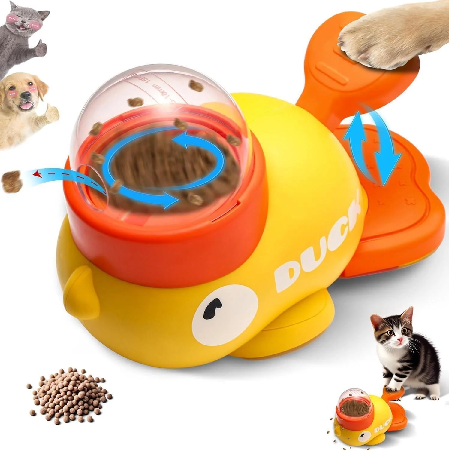 اسباب بازی پخش کننده غذای تعاملی 2 در 1 مدل اردک، پازل تغذیه آهسته برای سگ ها و گربه ها