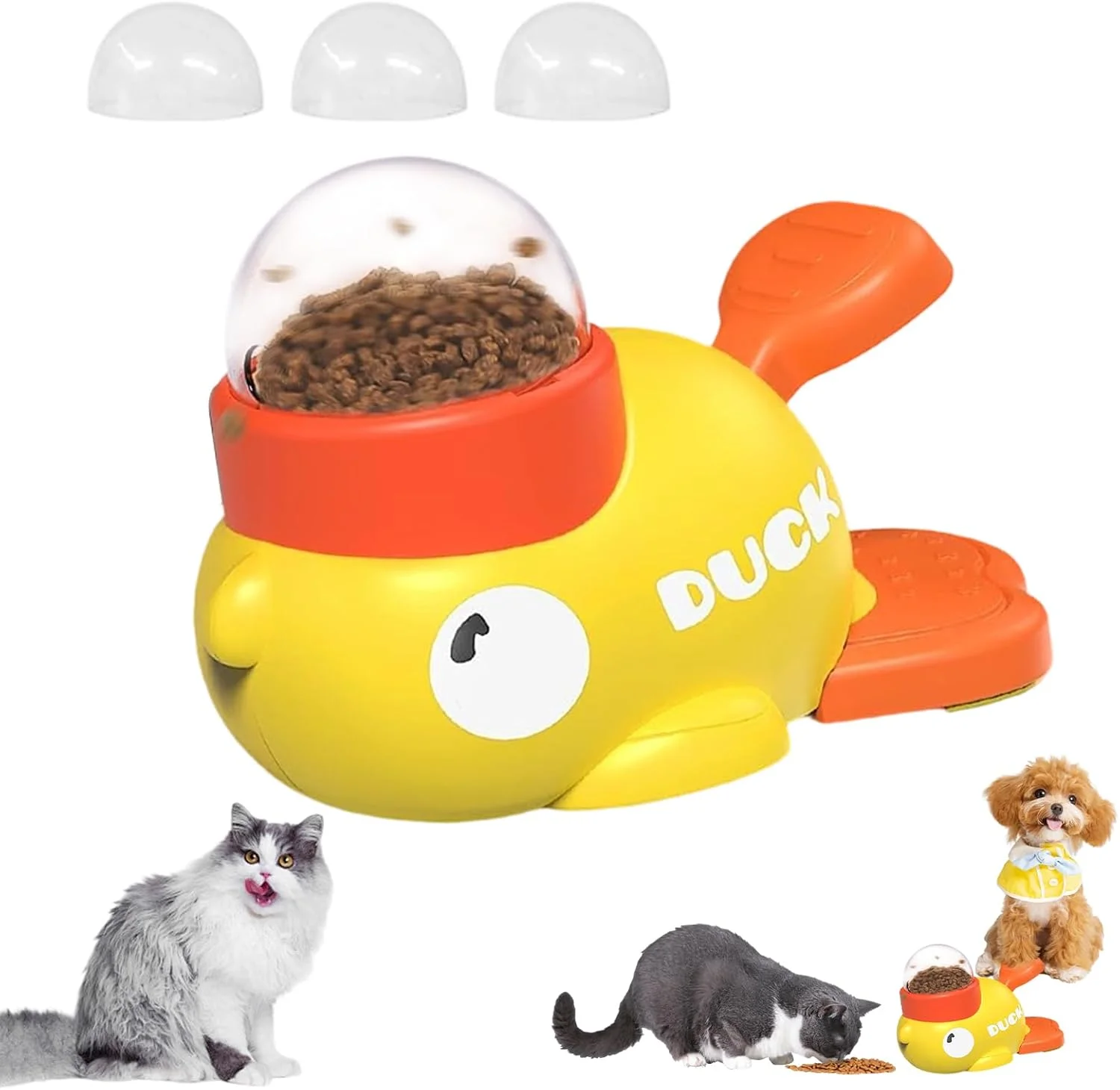 اسباب بازی تعاملی پخش کننده تشویقی سگ، پازل غذایی تغذیه آهسته، طراحی بادوام و بامزه به شکل اردک 2 در 1 برای سگ ها و گربه های کوچک و متوسط، آموزش هوش تعاملی، کاهش نفخ - زرد