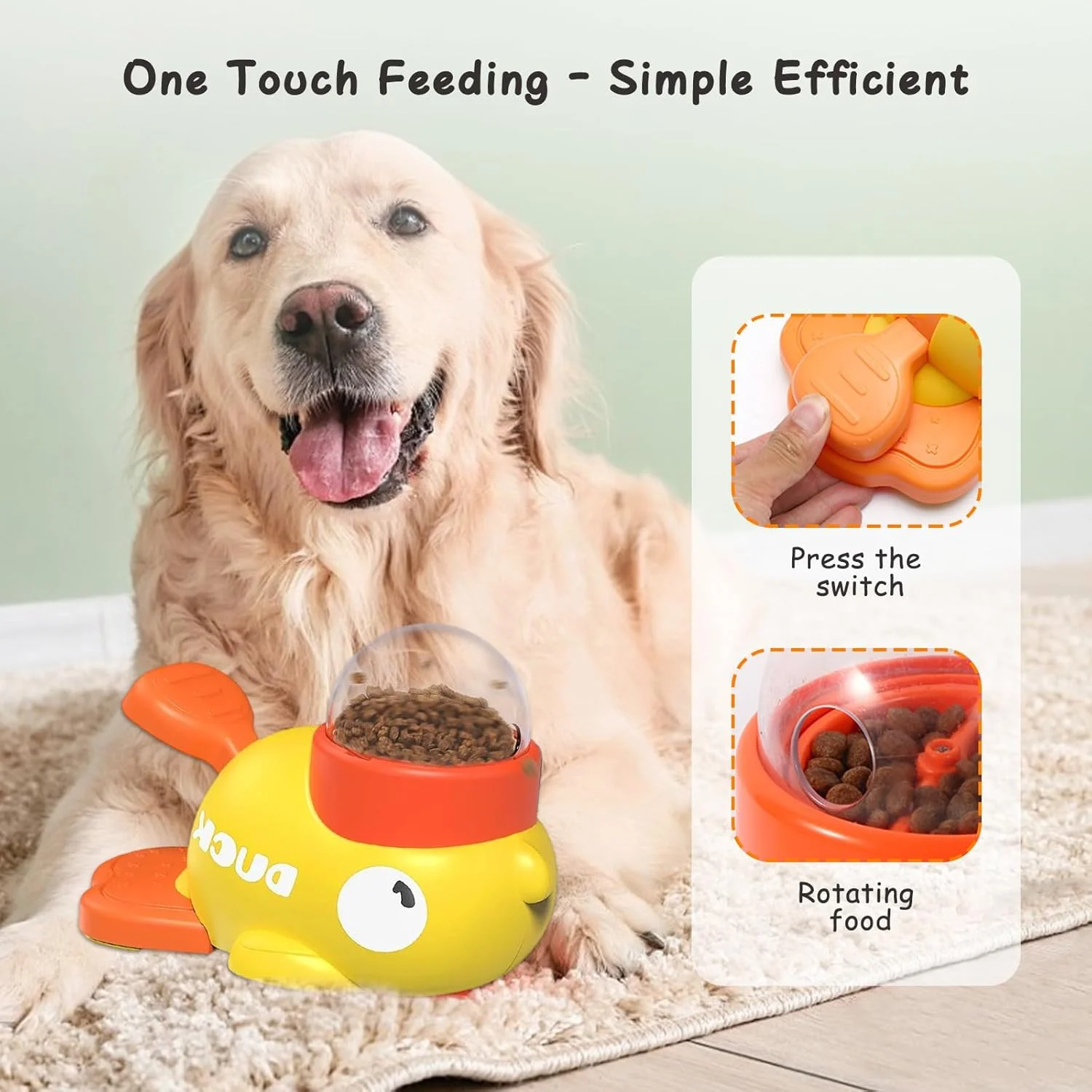 اسباب بازی تعاملی پخش کننده تشویقی سگ، پازل غذایی تغذیه آهسته، طراحی بادوام و بامزه به شکل اردک 2 در 1 برای سگ ها و گربه های کوچک و متوسط، آموزش هوش تعاملی، کاهش نفخ - زرد