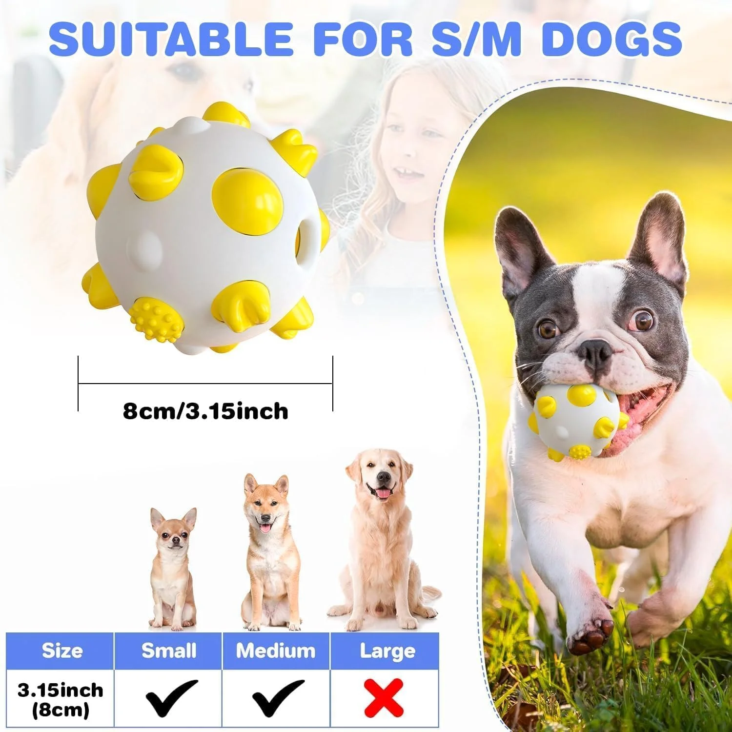 توپ بازی تعاملی سگ برای تمیز کردن دندان، توپ اسباب بازی سگ کوچک و متوسط Azonee برای جویدن، کاهش استرس و سرگرمی، توپ حیوان خانگی Peppy برای ورزش (آبی + زرد) - بسته 2 عددی