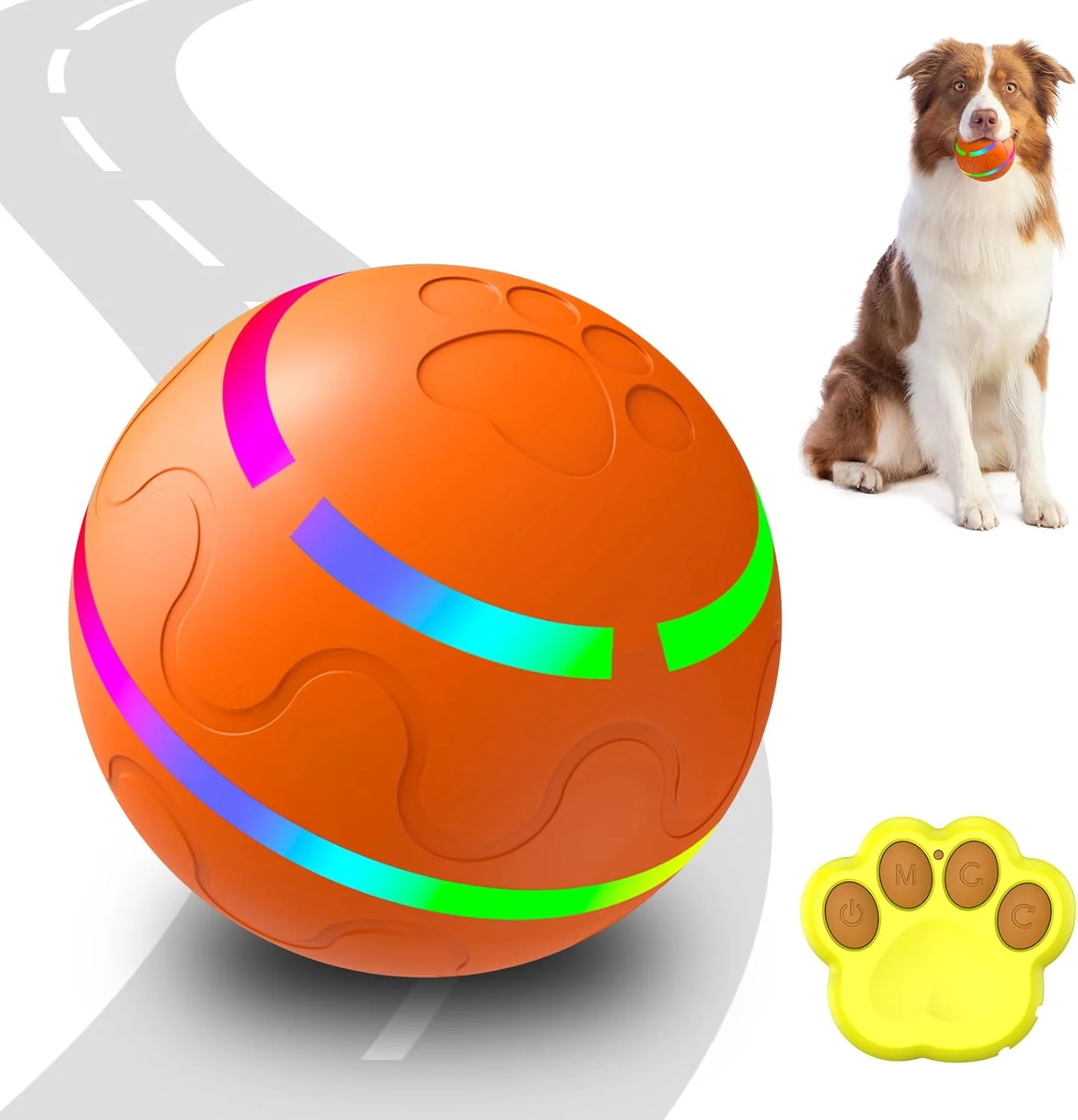 توپ بازی تعاملی هوشمند سگ، اسباب بازی پرشی متحرک خودکار با کنترل از راه دور، توپ حیوانات خانگی ویبره دار قابل شارژ برای سگ های متوسط ​​بزرگ، اسباب بازی غلتکی ضد آب با چراغ های LED