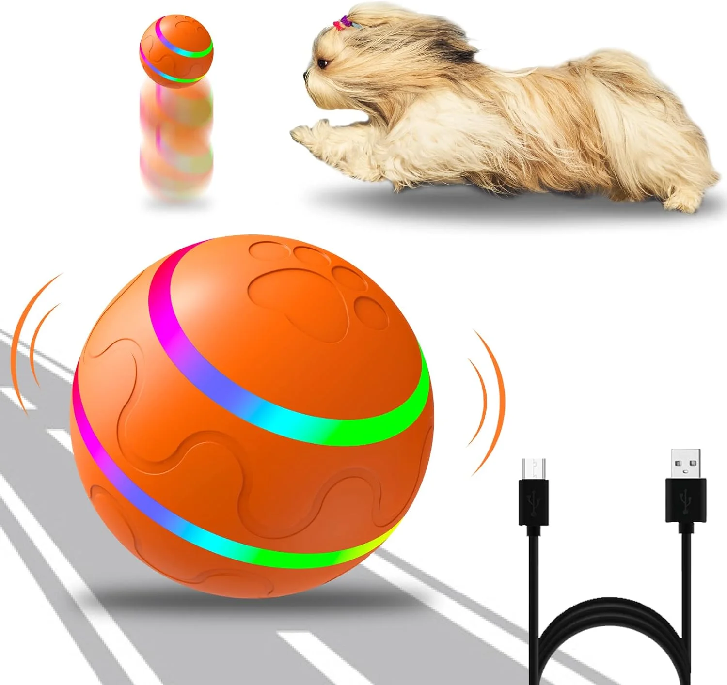 توپ شیطانی، اسباب بازی پازلی متحرک و جهشی اتوماتیک سگ خانگی، توپ تعاملی توله سگ با نور LED، قابل شارژ USB برای سگ ها و گربه ها
