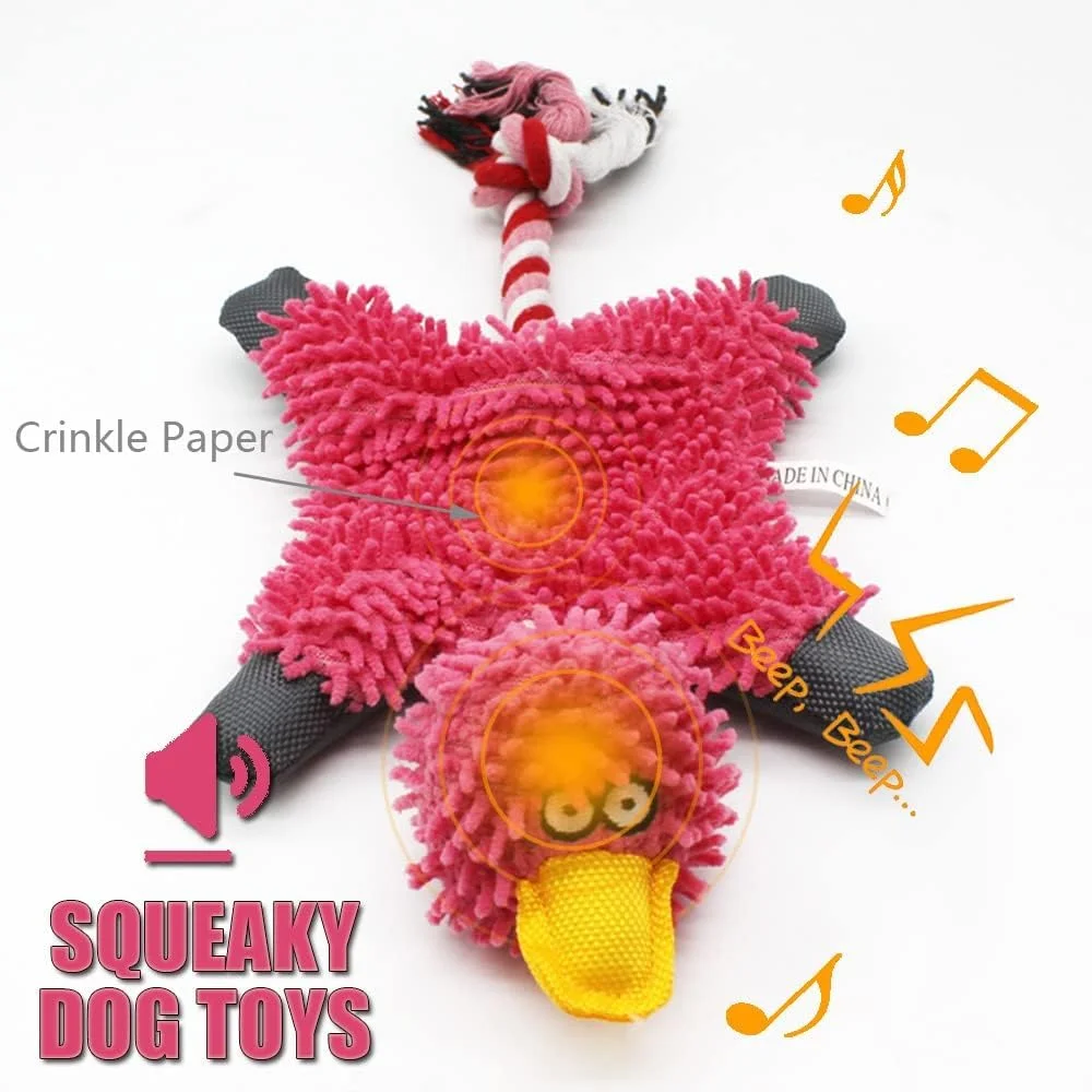 اسباب بازی سگ جیرجیر ایکیپ برای سگ های بزرگ، اسباب بازی های سگ پولیشی برای رفع بی حوصلگی، اسباب بازی های طنابی نرم سگ برای سگ های کوچک، متوسط و بزرگ (صورتی)