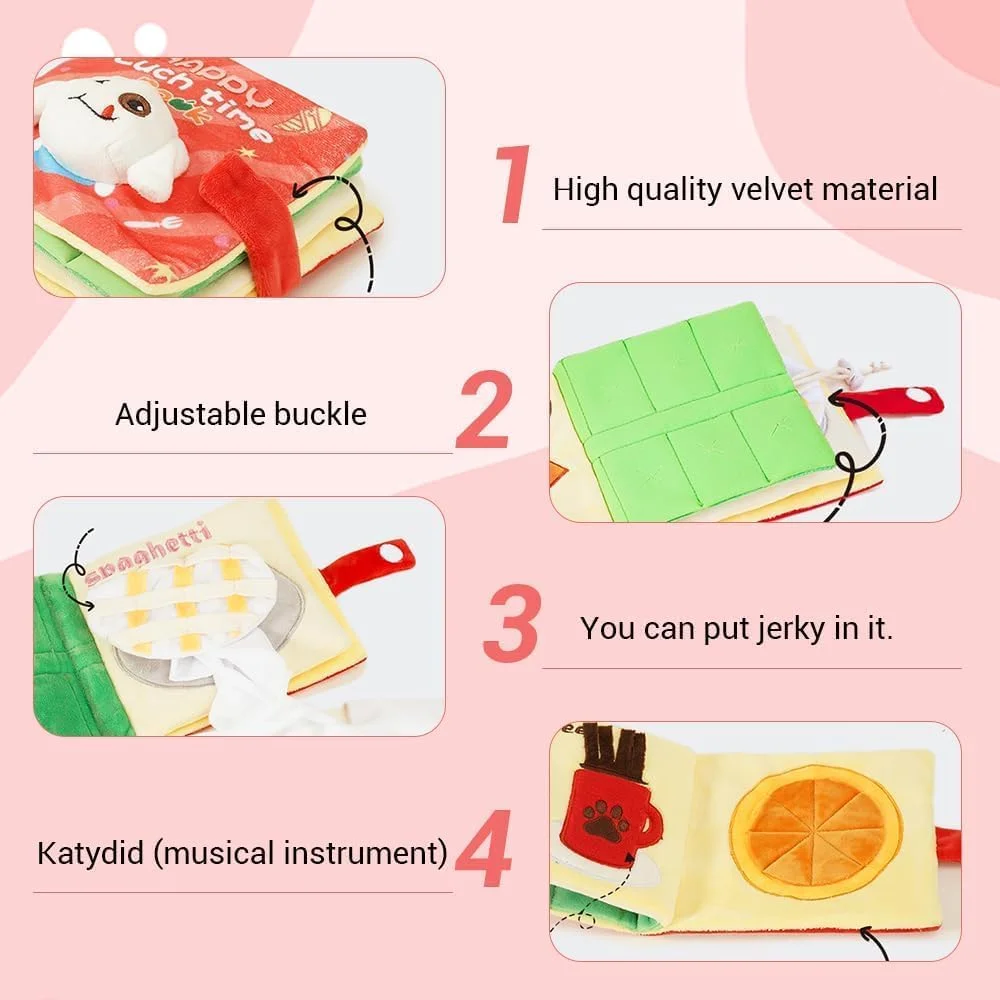 کتاب اسنوفل سگ، پازل تشویقی تعاملی برای تحریک ذهنی، اسباب بازی تغذیه آهسته با دکور سه بعدی سگ، بازی جستجوی غذا نرم با بستن قلاب و حلقه (وقت ناهار، 16x14x6 سانتی متر)