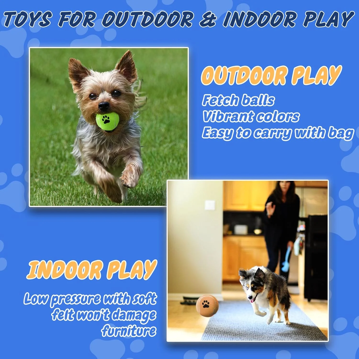 توپ تنیس سگ اینسوم، بسته 12 عددی، رنگارنگ، گرفتن آسان، توپ سگ خانگی (بدون صدا - 2.5 اینچ - 6 رنگ)