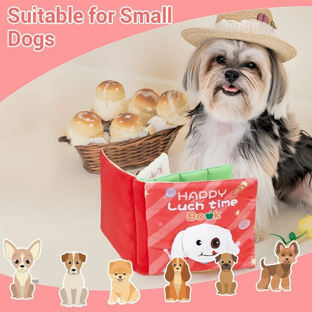 کتاب اسنوفل سگ، پازل تشویقی تعاملی برای تحریک ذهنی، اسباب بازی تغذیه آهسته با دکور سه بعدی سگ، بازی جستجوی غذا نرم با بستن قلاب و حلقه (وقت ناهار، 16x14x6 سانتی متر)