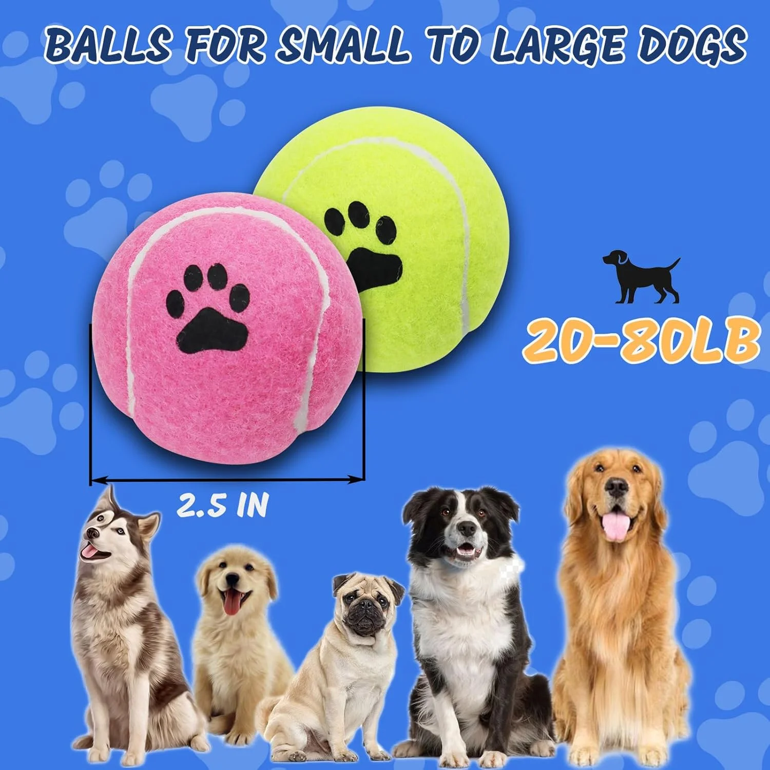 توپ تنیس سگ اینسوم، بسته 12 عددی، رنگارنگ، گرفتن آسان، توپ سگ خانگی (بدون صدا - 2.5 اینچ - 6 رنگ)