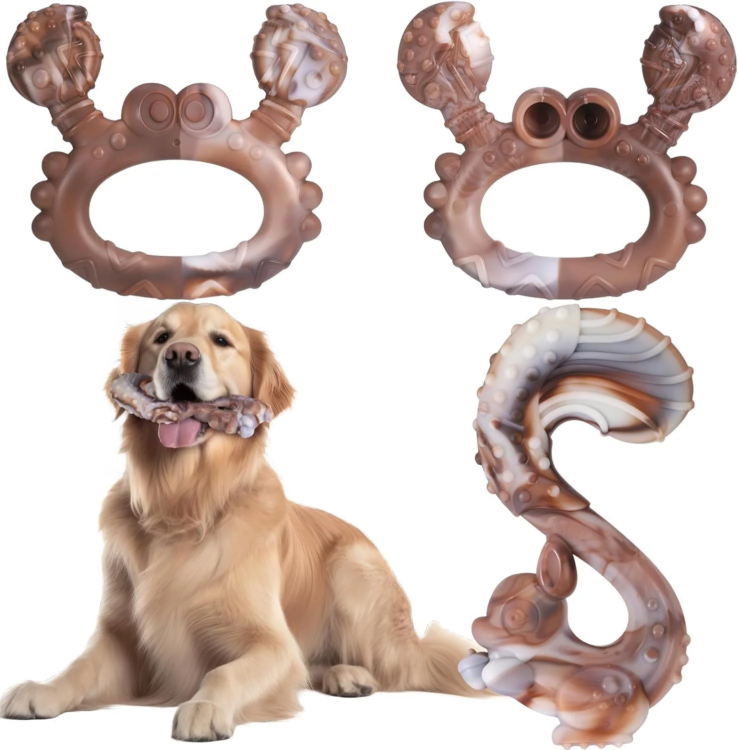 اسباب بازی جویدنی سگ، بسته 2 عددی اسباب بازی جویدنی نایلونی با طعم گوشت گاو، بادوام، اسباب بازی تمیز کننده دندان با ماندگاری طولانی برای جویدن تهاجمی، اسباب بازی های تعاملی سگ برای فک های قوی