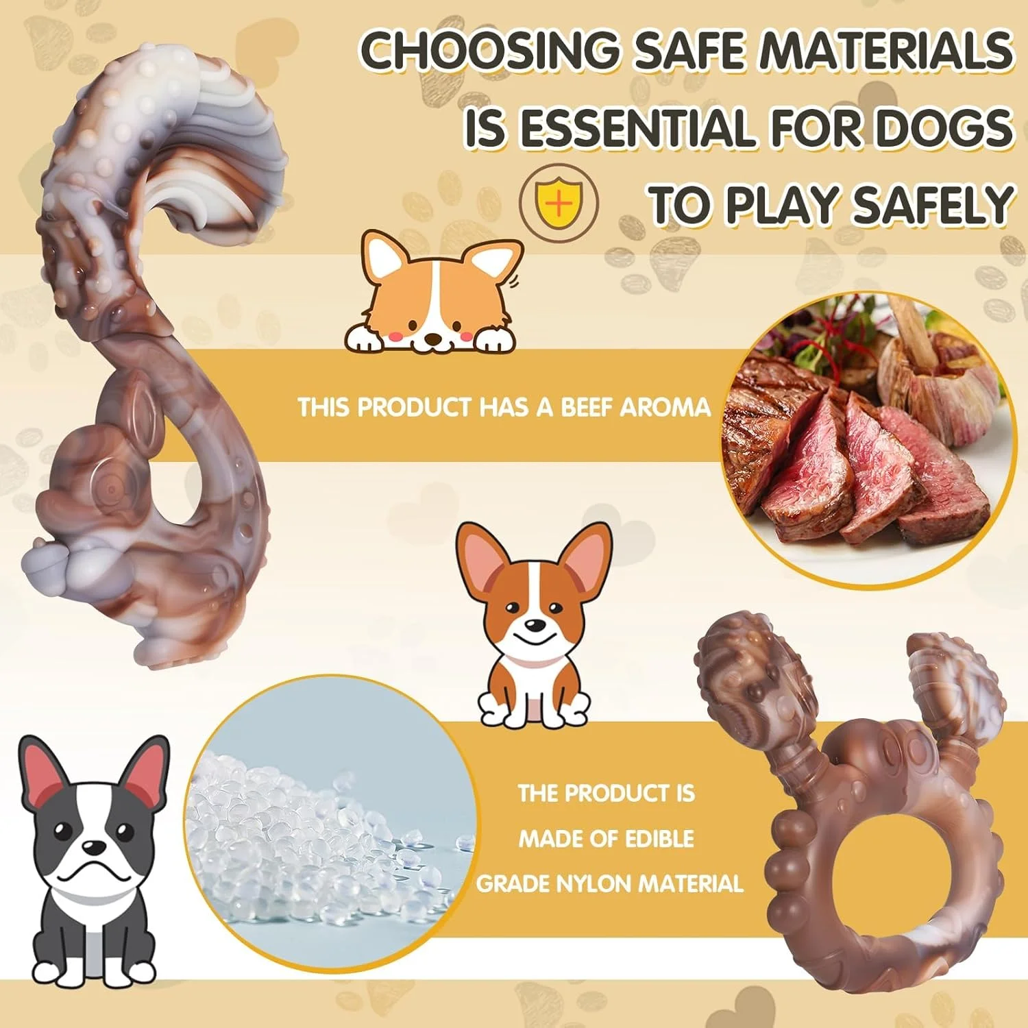 اسباب بازی جویدنی سگ، بسته 2 عددی اسباب بازی جویدنی نایلونی با طعم گوشت گاو، بادوام، اسباب بازی تمیز کننده دندان با ماندگاری طولانی برای جویدن تهاجمی، اسباب بازی های تعاملی سگ برای فک های قوی