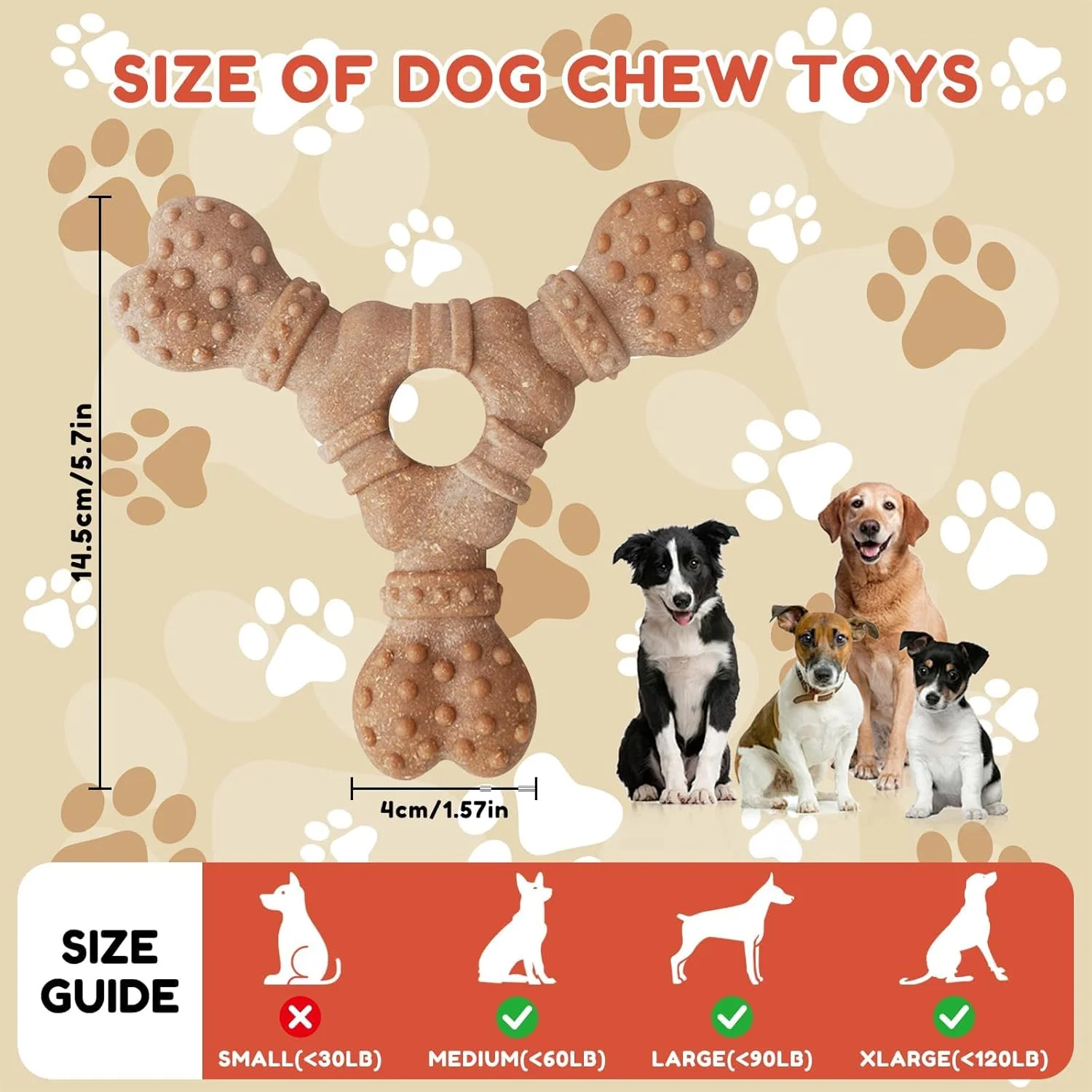 اسباب بازی جویدنی سگ نشکن - استخوان مثلثی، ماندگاری طولانی برای دندان درآوردن توله سگ، جویدن تهاجمی