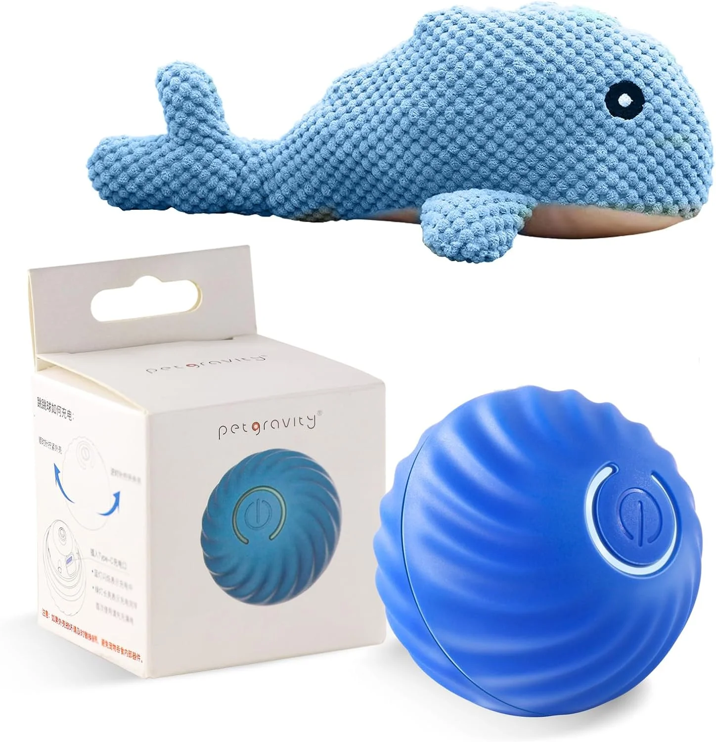 توپ بازی سگ HYH با عروسک نهنگ پولیشی، توپ بازی تعاملی هوشمند سگ، توپ بازی اتوماتیک سگ، مقاوم و ضد گاز گرفتن، مناسب برای سگ های کوچک و متوسط