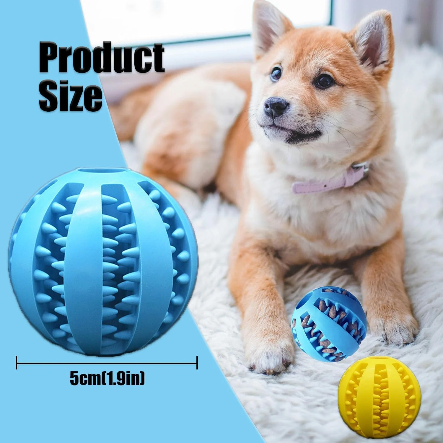 توپ اسباب بازی سگ hzkais، توپ غذای لاستیکی سگ، توپ اسباب بازی تمیز کننده دندان سگ 5 سانتی متری، توپ اسباب بازی تعاملی سگ، توپ آموزشی سگ برای سگ های کوچک تا متوسط (آبی و زرد) - 2 عدد