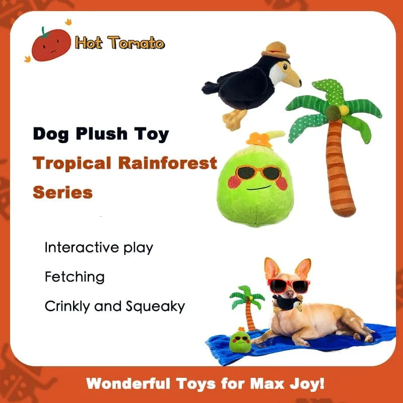 ست اسباب بازی پولیشی سگ مدل هات تومیتو، 3 عددی، سری جنگل های بارانی استوایی کارتونی، اسباب بازی های جویدنی نرم و تعاملی برای توله سگ، سگ های کوچک و متوسط، دارای صدا ست اسباب بازی پولیشی سگ مدل هات تومیتو، 3 عددی، سری جنگل های بارانی استوایی کارتونی، اسباب بازی های جویدنی نرم و تعاملی برای توله سگ، سگ های کوچک و متوسط، دارای صدا