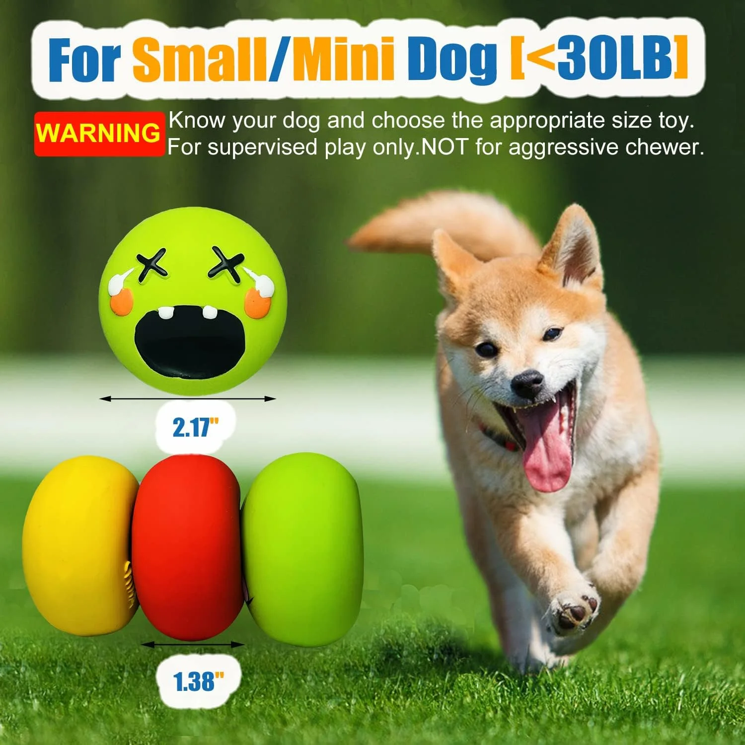 اسباب بازی سگ HOLYSTEED با صدای جیر جیر برای سگ های کوچک، اسباب بازی های توله سگ لاتکس لاستیکی، اسباب بازی های نرم سگ کوچک با صدای جیر جیر، توپ های سگ با صدای جیر جیر با صورت خندان، 6 عددی (5.3 * 5.3 * 3.3 سانتی متر، برای نژادهای مینی و کوچک)