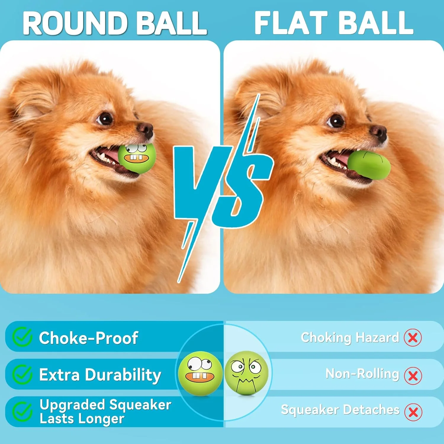 اسباب بازی های سوت دار سگ HDSX، توپ های سوت دار لاستیکی لاتکس نرم برای توله سگ و سگ های کوچک (بسته 8 عددی) (توپ های گرد)