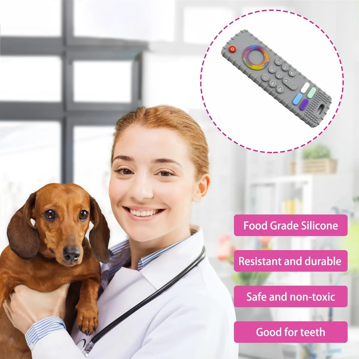 HAISENGO 2 عدد اسباب بازی دندانی توله سگ، اسباب بازی جویدنی سگ طرح کنترل از راه دور تلویزیون برای سگ های کوچک و توله سگ ها، اسباب بازی های تعاملی دندان درآوردن برای آموزش سگ و تمیز کردن دندان (مشکی و خاکستری)