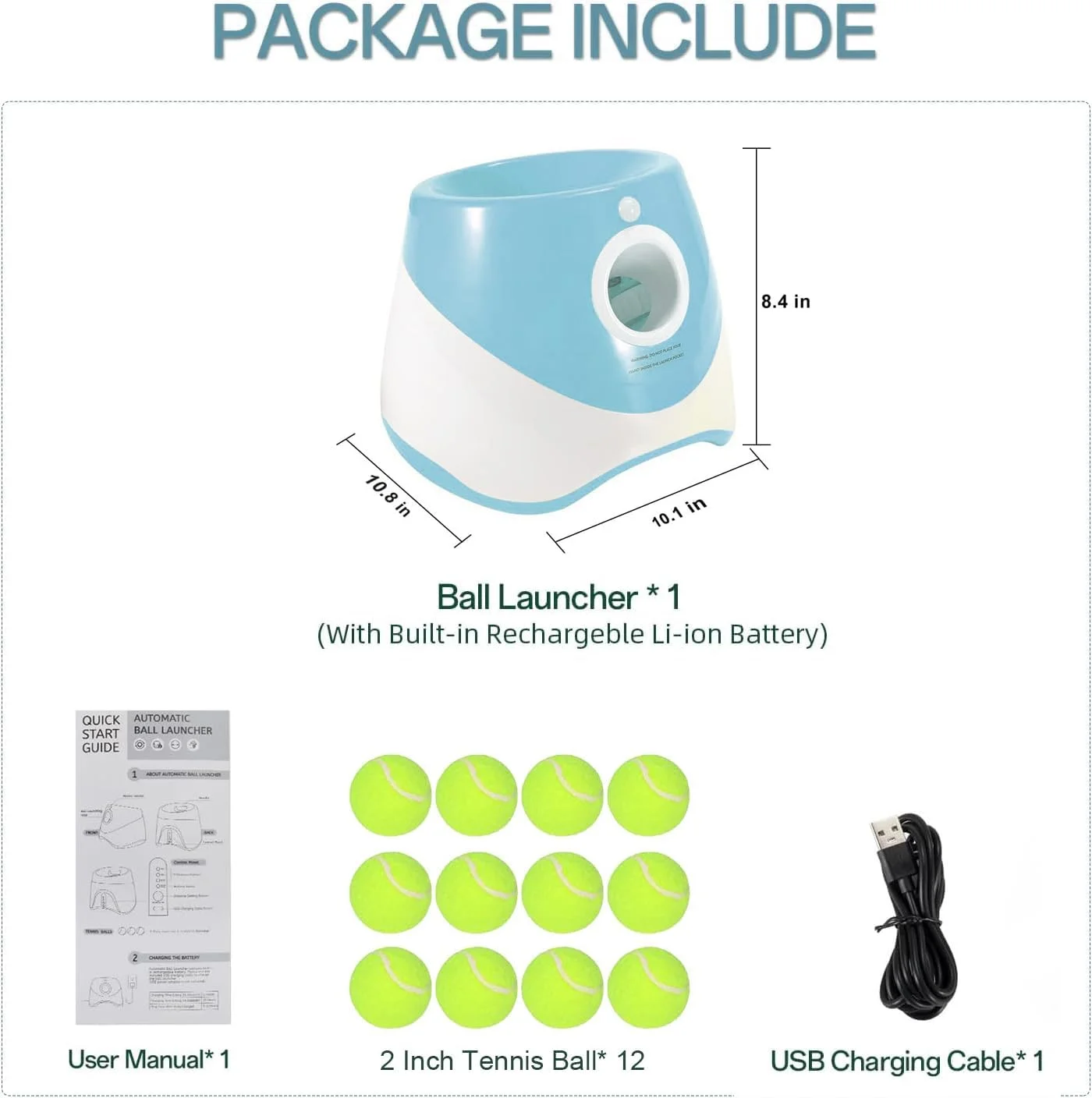 دستگاه پرتاب توپ اتوماتیک سگ گریزیا، دستگاه پرتاب توپ برای توله سگ با فاصله پرتاب 3 تا 9 متر، اسباب بازی های تعاملی سگ برای سگ های کوچک در داخل و خارج از خانه، شامل 12 توپ کوچک (آبی)