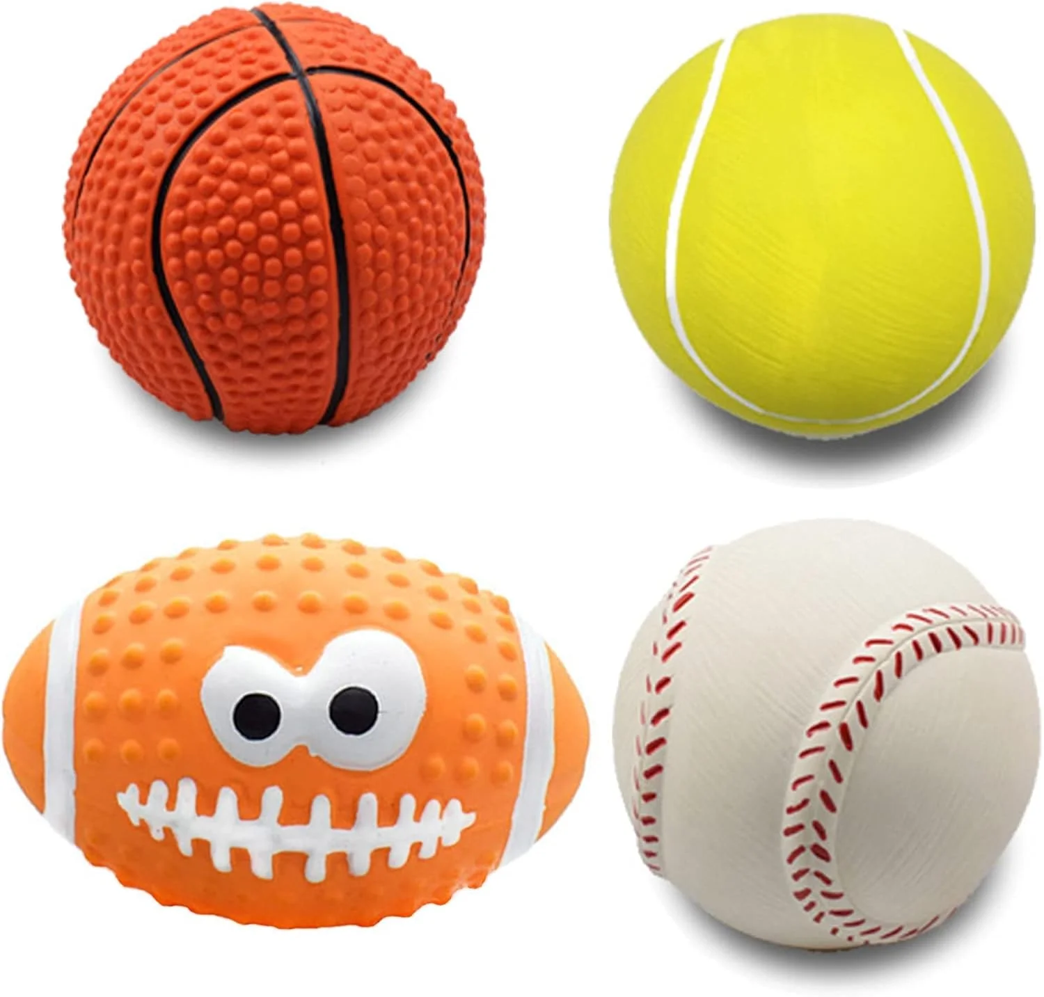 توپ های اسباب بازی سگ جیر جیر کننده GraGra، بسته 4 عددی توپ بازی سگ لاتکس طبیعی، اسباب بازی های نرم و بادوام سگ جیر جیر کننده برای سگ های کوچک و متوسط، اسباب بازی جویدنی تعاملی توله سگ برای سگ ها در تمام فصول