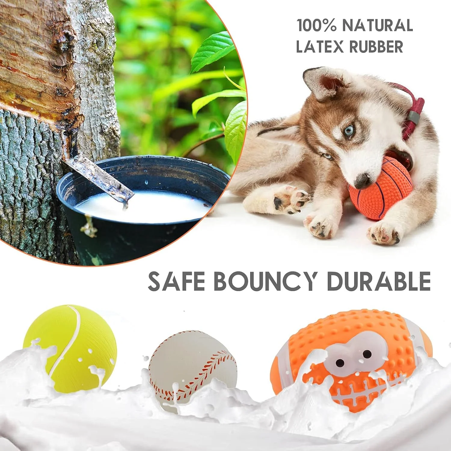 توپ های اسباب بازی سگ جیر جیر کننده GraGra، بسته 4 عددی توپ بازی سگ لاتکس طبیعی، اسباب بازی های نرم و بادوام سگ جیر جیر کننده برای سگ های کوچک و متوسط، اسباب بازی جویدنی تعاملی توله سگ برای سگ ها در تمام فصول