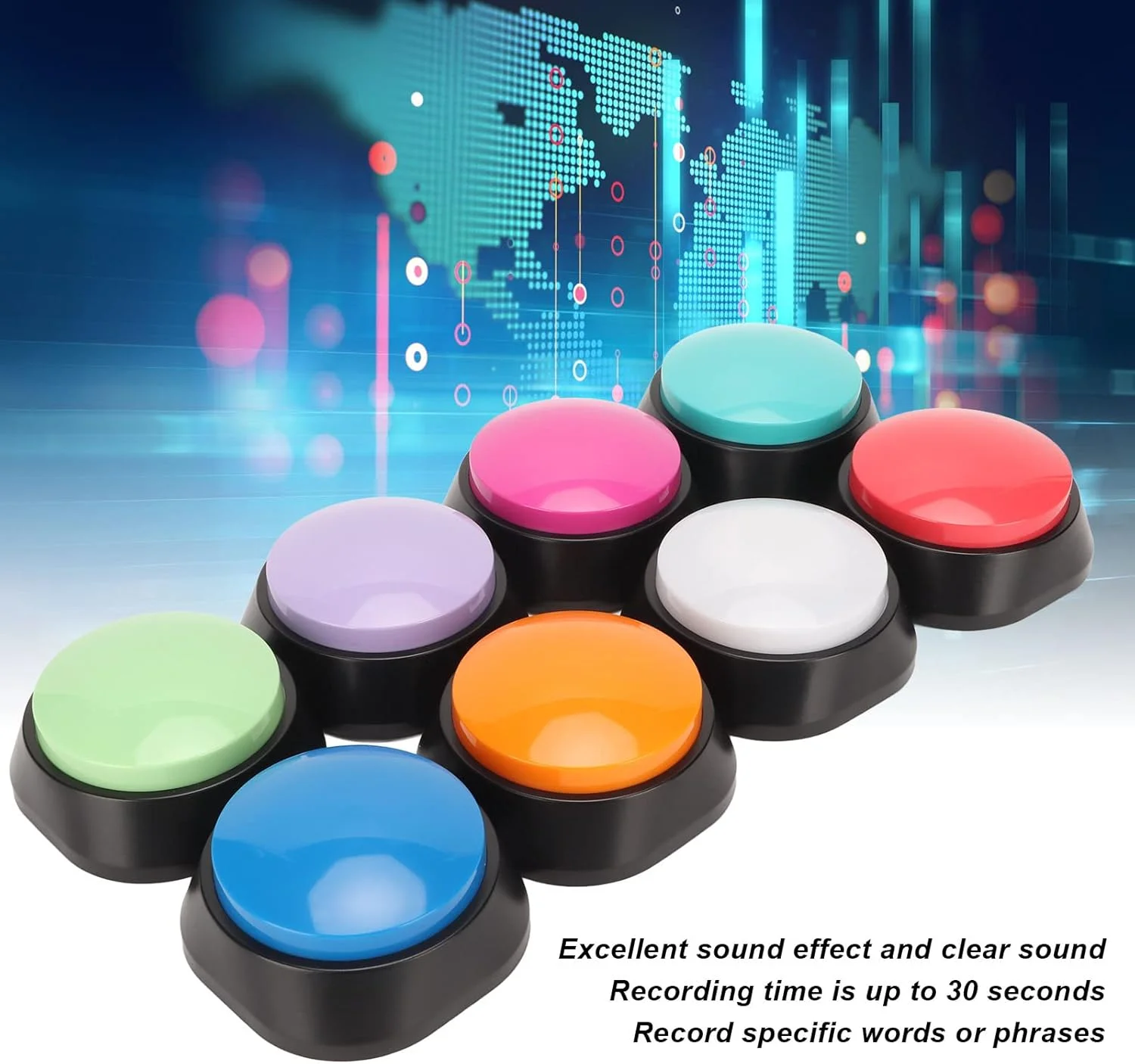 دکمه ضبط صدا 8 رنگ Goshyda، دکمه های سخنگو سگ، 30 ثانیه ضبط و پخش، دکمه حیوانات خانگی برای ارتباط، زنگ بازی های آموزشی سگ