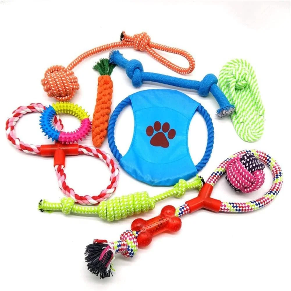 مجموعه 10 عددی اسباب بازی طناب پنبه ای رنگارنگ سگ GMWARDDF، اسباب بازی های جویدنی ایمن برای سگ و گربه، توپ سرگرم کننده، الگوهای هویج عروسکی برای تمرین دندان