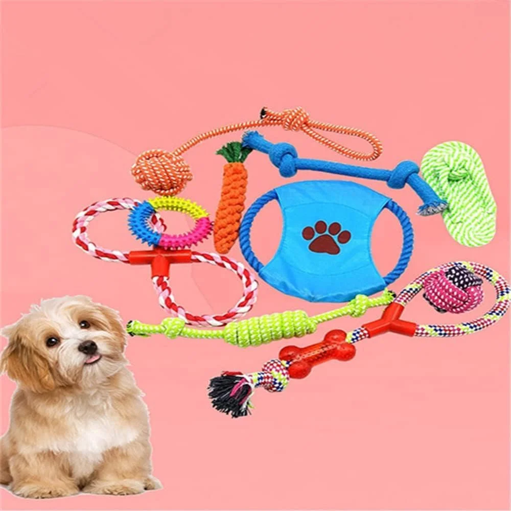 مجموعه 10 عددی اسباب بازی طناب پنبه ای رنگارنگ سگ GMWARDDF، اسباب بازی های جویدنی ایمن برای سگ و گربه، توپ سرگرم کننده، الگوهای هویج عروسکی برای تمرین دندان