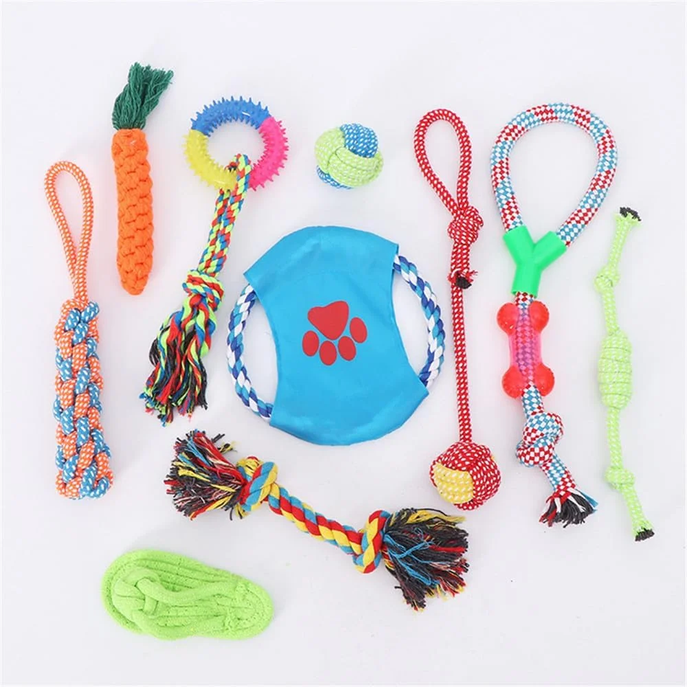 مجموعه 10 عددی اسباب بازی طناب پنبه ای رنگارنگ سگ GMWARDDF، اسباب بازی های جویدنی ایمن برای سگ و گربه، توپ سرگرم کننده، الگوهای هویج عروسکی برای تمرین دندان