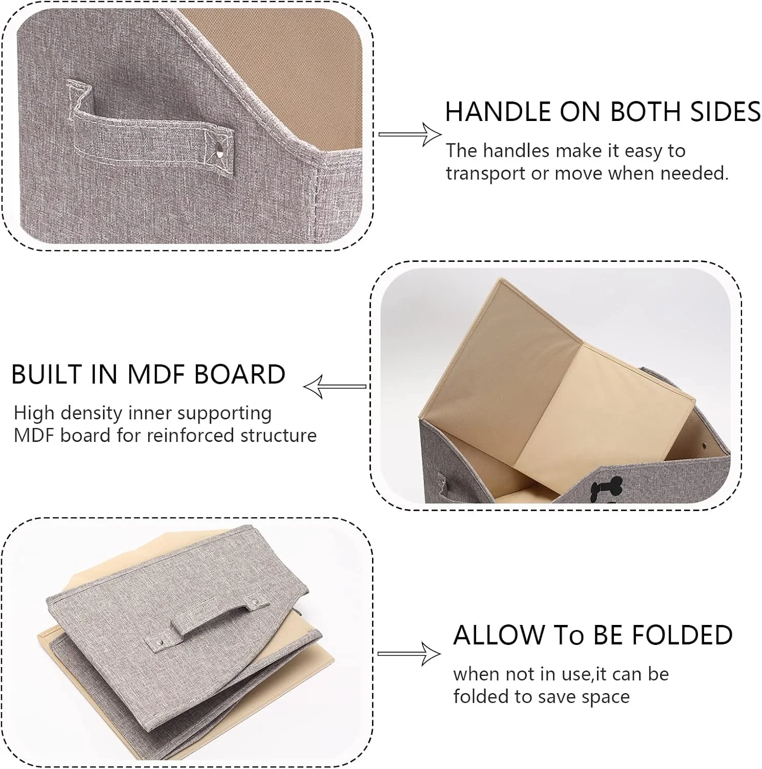 سبد اسباب بازی سگ Geyecete، جعبه اسباب بازی بزرگ سگ، جعبه ذخیره سازی اسباب بازی سگ - جعبه های سازمان دهنده ذوزنقه ای پارچه ای تاشو با دسته، سبد تاشو برای اسباب بازی های سگ (قهوه ای روشن - سگ)