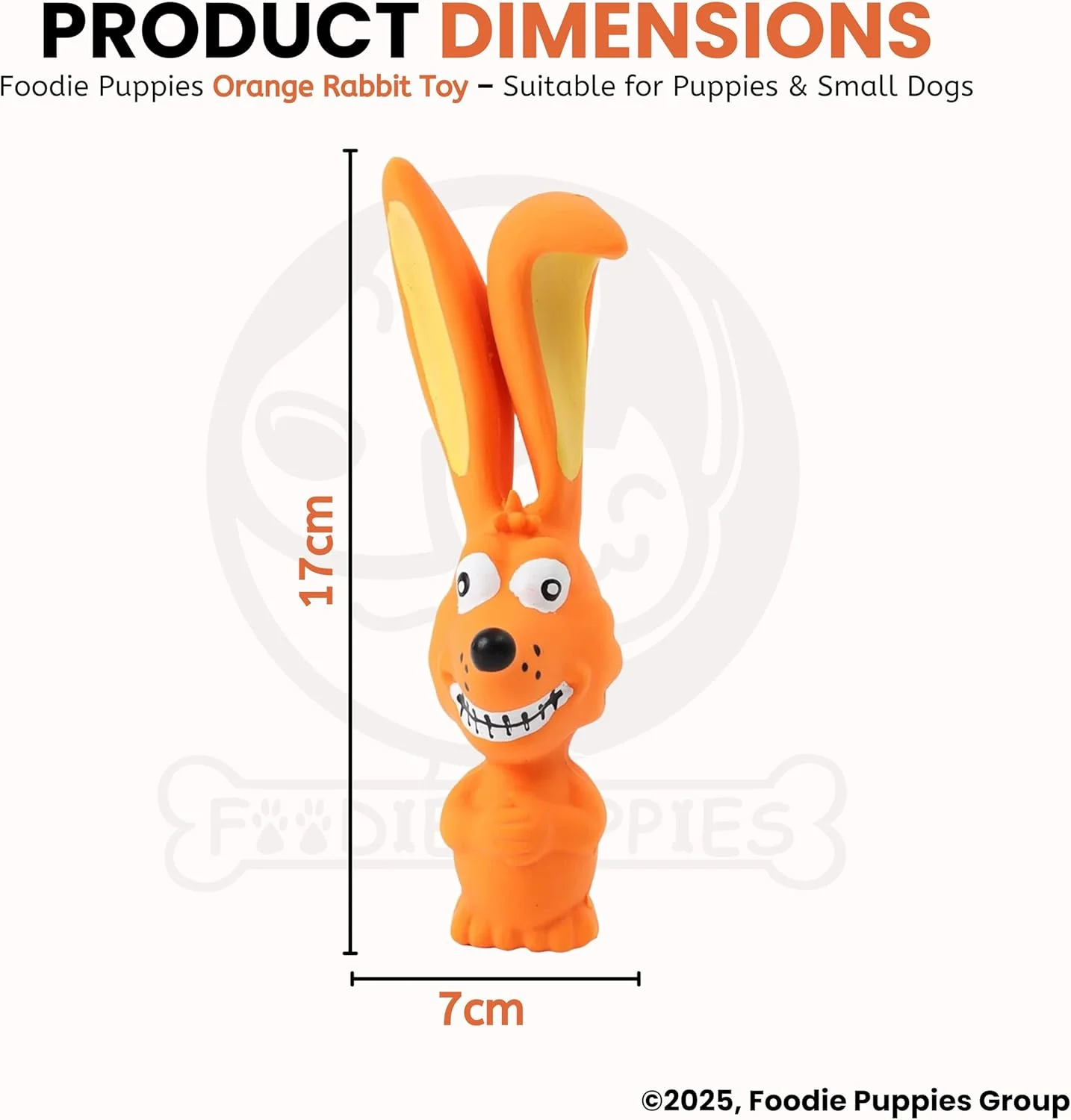 اسباب بازی سگ خرگوش نارنجی صدادار از جنس لاتکس طبیعی فودی پاپیز | مناسب سگ های کوچک تا متوسط و توله سگ | بادوام، طراحی حیوانات، اسباب بازی ایمن برای بازی و جویدن | کاهش اضطراب جدایی