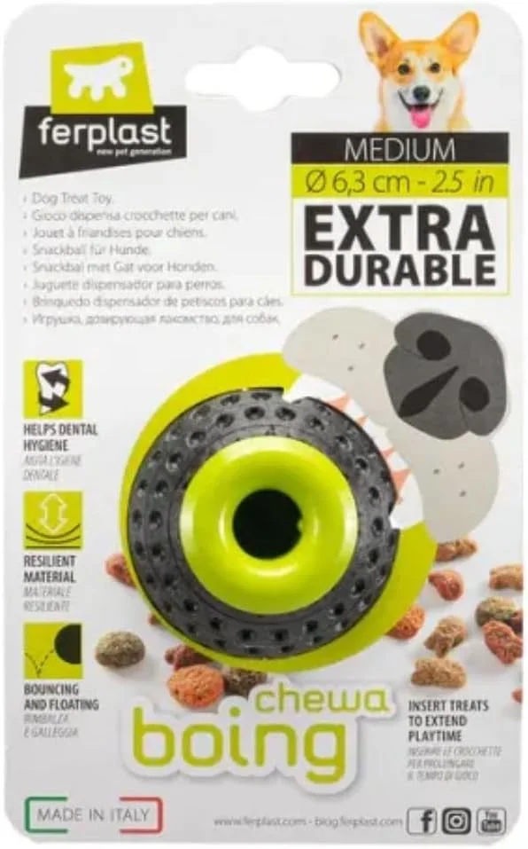 اسباب بازی توپی پخش کننده تشویقی سگ فرپلاست مدل Chewa Boing، سایز متوسط، قطر 6.3 سانتی متر